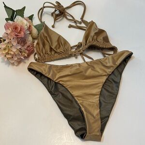 Gold String Bikini Good American Size 4 Star Wars Princess Leia Gold String